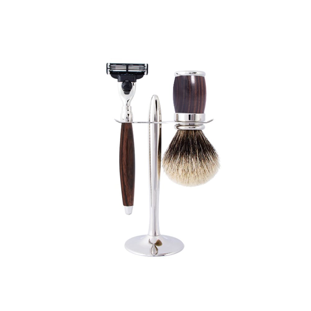 Набор для бритья Wood and Metal Joris/Ébène et Laiton Chrome (Бритва со сменной кассетой (3 лезвия) + помазок + подставка)