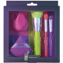 Набор кистей для макияжа: 1. Спонж Makeup Sponge 2. Пуховка для пудры Makeup Powder Puff 3. Кисть кабуки для жидких тональных средств Kabuki Liquid Foundation Brush 4. Кисть для теней Blender Eyeshadow Brush  5. Кисть для консилера Concealer Brush