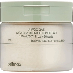 Тонер-пэды против несовершенств кожи с кислотами Celimax Ji Woo Gae Cica Bha Blemish Toner Pad, 170мл/60шт