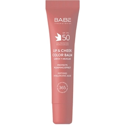 LABORATORIOS BABE Солнцезащитный бальзам-тинт для губ и щек SPF 50 с гиалуроновой кислотой и пептидами, тон PINK, 20мл