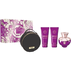 Набор парфюмерно-косметический Versace Pour Femme Dylan Purple (Парфюмерная вода 100 мл + Гель для ванны и душа парфюмированный 100 мл + Лосьон для тела парфюмированный 100 мл + Несессер для парфюмерно-косметической продукции с маркировкой Versace F