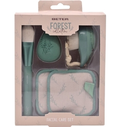 Набор для ухода за лицом Kit Facial Care Forest (Салфетка очищающая с маркировкой Beter, 2 шт + Кисть для нанесения маски для лица + Спонж для макияжа + Щеточка для лица 2 в 1)