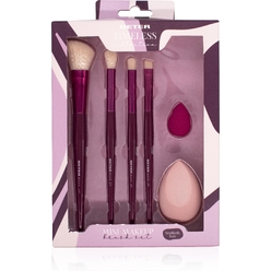 Набор кистей для макияжа (Скошенная кисть для румян Angled Brush + Кисть для теней Blender Eyeshadow Brush + Кисть для теней Shader Eyeshadow brush + Кисть для бровей и нанесения подводки Eyeliner & Eyebrows brush + Спонж 3D Blending Sponge + Мини-с