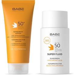 Набор косметический "Laboratorios Babe" : Солнцезащитный лосьон SPF50+, 200 мл / Супер флюид SPF50, 50 мл