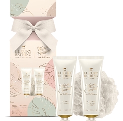 Косметический набор Warm Vanilla Luxury Spa Moments (Гель для душа Body Wash, 100 мл + Крем для тела Body Cream, 100 мл + Мочалка Body Polisher)