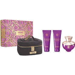 Набор парфюмерно-косметический Pour Femme Dylan Purple  (Парфюмерная  вода, 100 мл + Гель для ванны и душа парфюмированный, 100 мл + Лосьон для тела парфюмированный, 100 мл + Сумка для косметической продукции с маркировкой VERSACE Parfums)