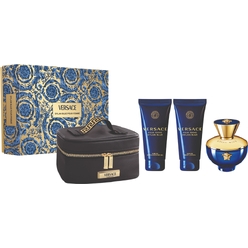 Набор парфюмерно-косметический Pour Femme Dylan Blue  (Парфюмерная вода, 100 мл + Гель для ванны и душа, 100 мл + Лосьон для тела, 100 мл + Сумка для косметической продукции с маркировкой VERSACE Parfums)