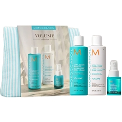 Moroccanoil Весенний набор в полосатой косметичке Volume (шампунь экстра-объем 250 мл + кондиционер экстра-объем 250 мл + несмываемый кондиционер 50 мл)