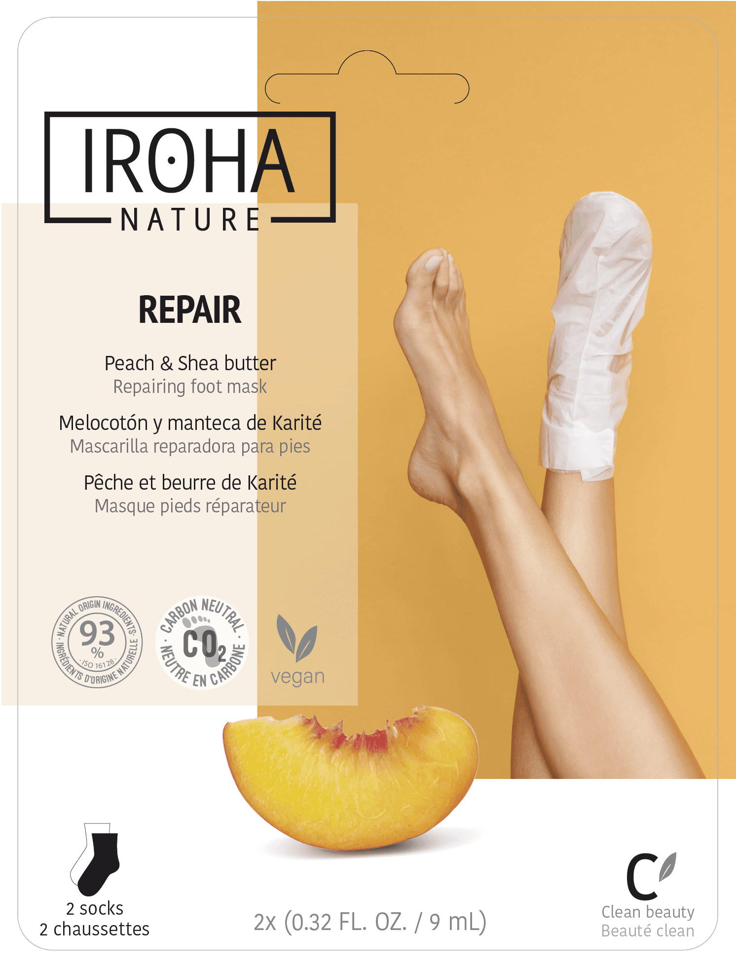 Маска-носки для ног восстанавливающая с маслом персика Repair/Peach & Shea Butter Repairing Foot Mask, 1 пара, 2 шт. по 9 мл