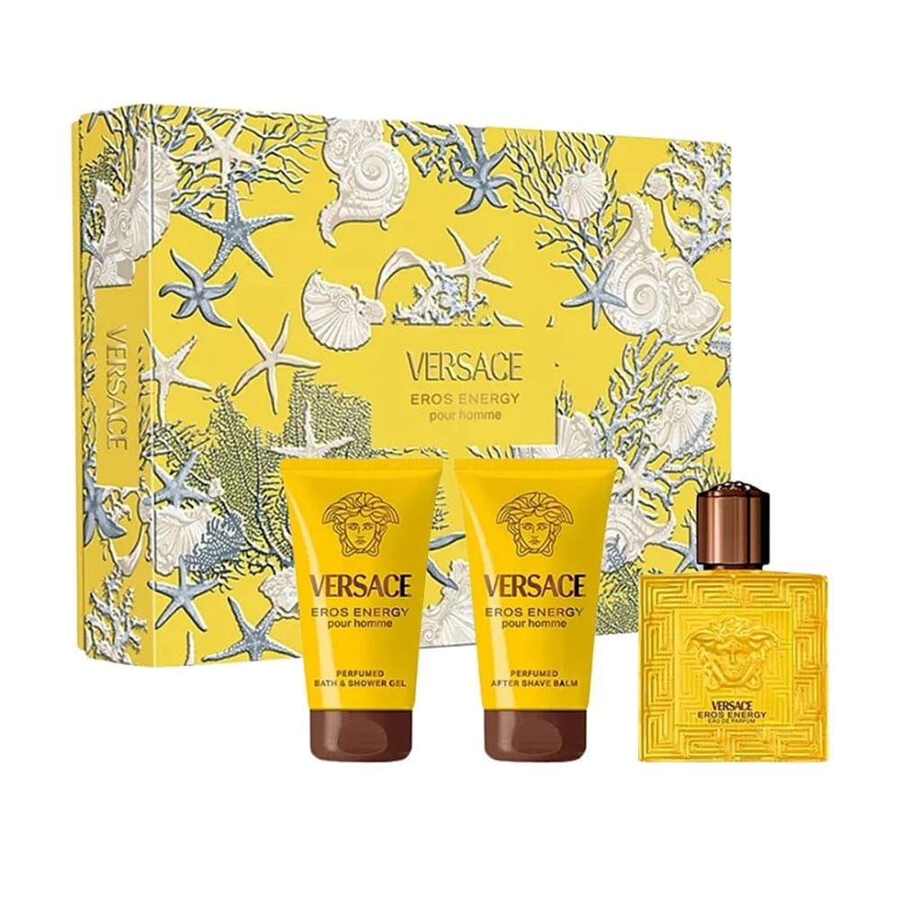 Набор парфюмерно-косметический VERSACE EROS ENERGY POUR HOMME  (Парфюмерная вода 50мл+ Бальзам после бритья парфюмированный 50 мл + Гель для ванны и душа парфюмированный 50 мл)