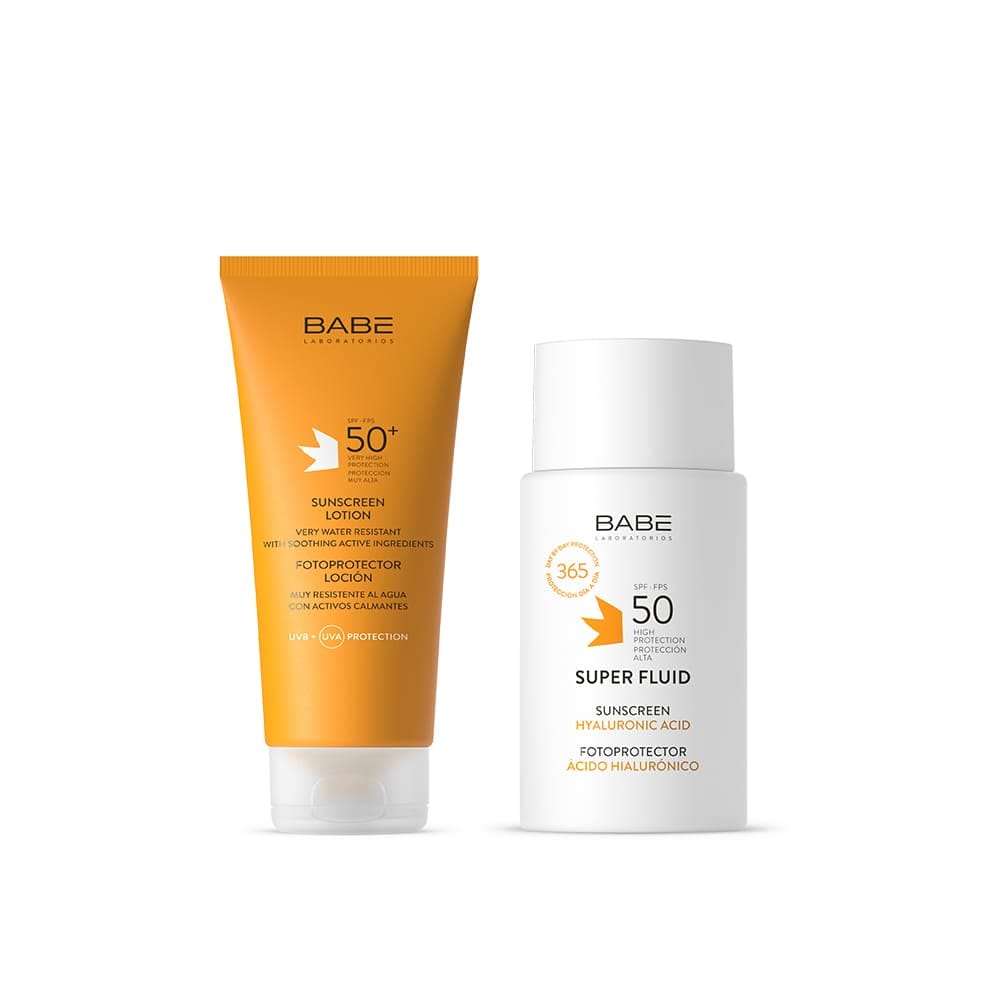 Набор косметический "Laboratorios Babe" : Солнцезащитный лосьон SPF50+, 200 мл / Супер флюид SPF50, 50 мл