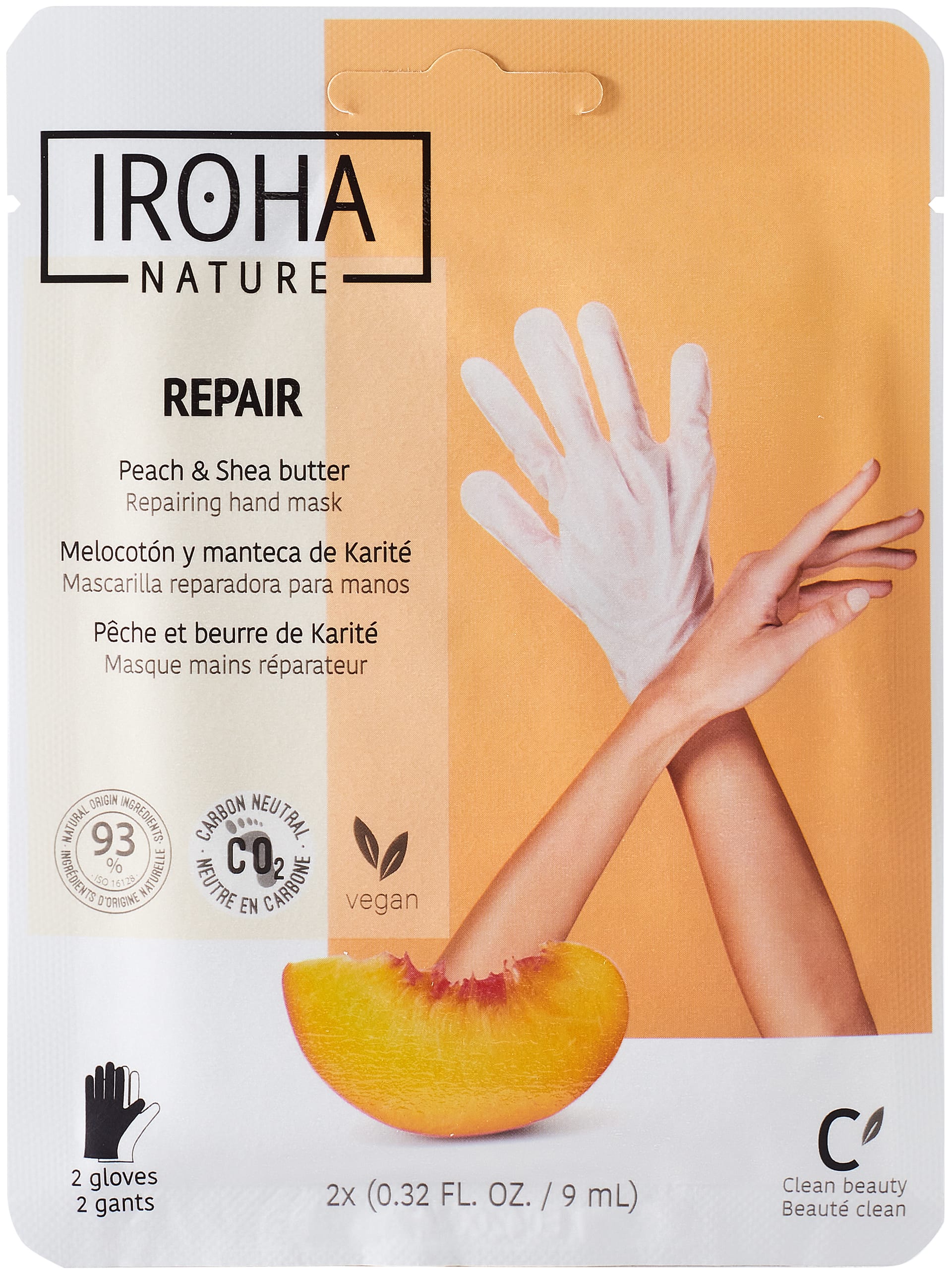 Маска-перчатки для рук восстанавливающая с маслом персика Repair/Peach & Shea Butter Repairing Hand Mask, 1 пара, 2 шт. по 9 мл