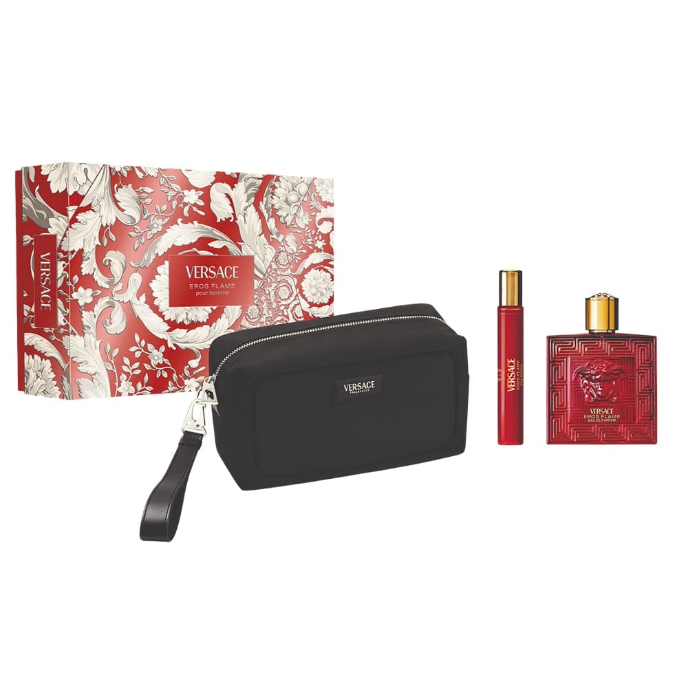 Набор парфюмерный Versace Eros Flame (Парфюмерная вода мужская 100 мл + Парфюмерная вода мужская 10 мл + Несессер для парфюмерно-косметической продукции с маркировкой Versace Fragrances)