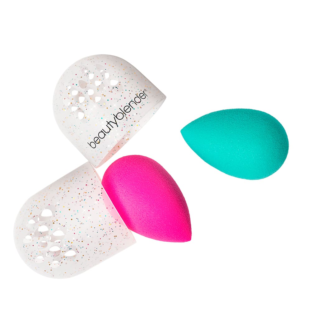 Подарочный набор All That Glitters (Beautyblender Original розовый спонж для макияжа + Beautyblender Chill спонж для макияжа мятного оттенка + Blender Defender Glitter футляр для хранения спонжей, в молочном цвете с блестками +  Blendercleanser Solid - фото 3